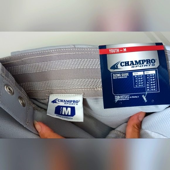 NEW Champro Sports: Grey w/ Red Stripe, Open/Adjustable Bottom Baseball Pants - Picture 3 of 6